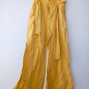 ZARA Basic High Waist Wide Leg Pants with Belt Yellow XS